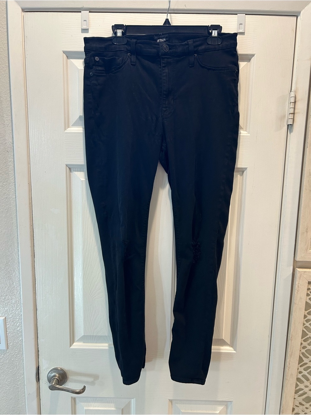Hudson Nico Midrise Super Skinny Jeans Rava Black Distressed Size 33 - Picture 2 of 16